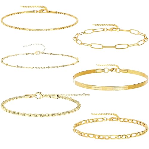 louuuou 6 PCS Gold Bracelet for Women Set Fashionable Simple Gold Bracelet Stack Set Delicate Stacking Women Bracelets Suitable for Parties Daily Life and Birthday Gift Giving