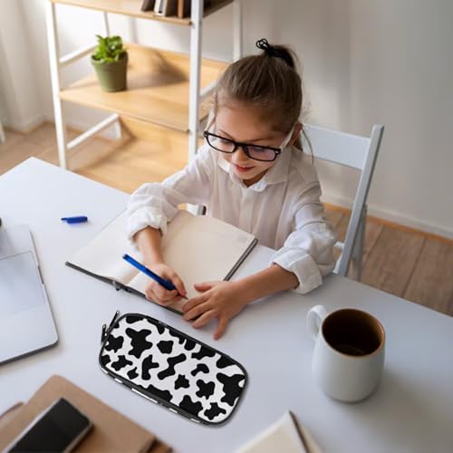Image of Cow Spots Black White Cow Pattern Pencil Case for Boy Girl Teens, Big Capacity Black Pen Bag with Zipper,Organizer For Home Desk Office School Cosmetic Makeup Bag