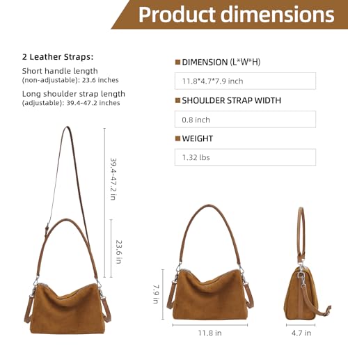 Image of Suede Tote Bags for Women, Suede Purse Handbag Vintage Slouchy Hobo Shoulder Crossbody Bag