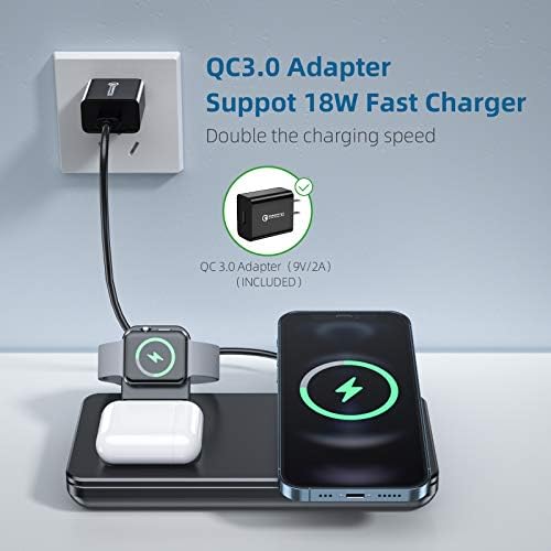 Wireless Charger, Wireless Charging Station for Apple Watch iPhone 12/Pro Max/11/XS Max/8 Plus & Iwatch 2/3/4/5/6/SE, AirPods Pro(Not Included Apple Watch Magnetic Charger)
