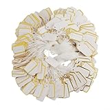 Etiquetas de exhibición de joyas con cordón impreso personalizado Etiquetas en blanco para escribir con bordes dorados y plateados, joyas, relojes, papelería, ropa, 500 o 100 piezas (oro-500 piezas)