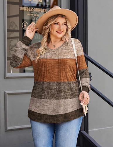 Image of IN'VOLAND Womens Plus Size Shirts V Neck Puff Long Sleeve Tops