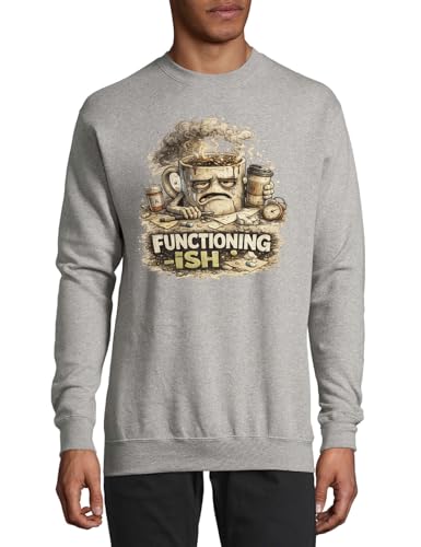 Sleepy Coffee Cup Morning Blues Cotton Sweater Sweatshirt Pullover Jumper Gray Large