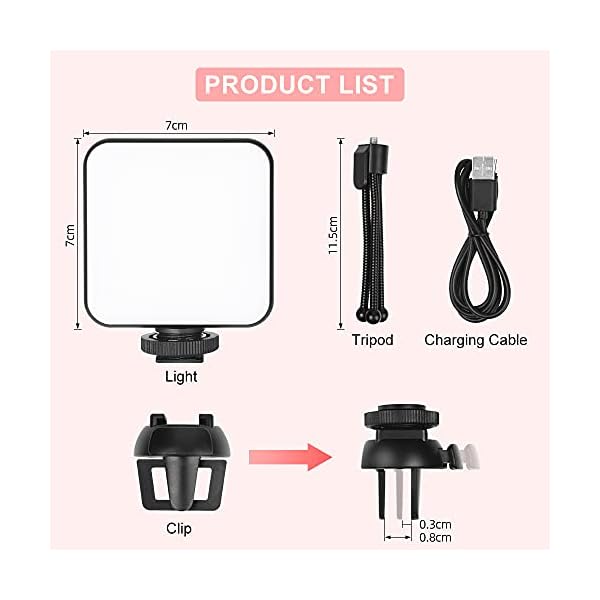 Vicloon LED Videoleuchte, Mini Dimmbare Videolicht mit Clip und Ständer, Wiederaufladbar, Laptop-Licht, Kamera Licht… – Bild 3