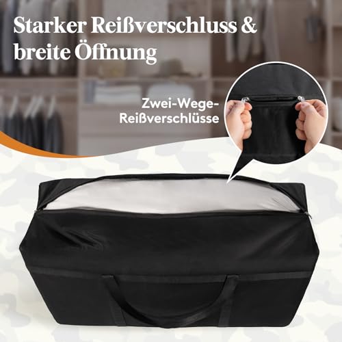 Lifewit 2 Stück 180L Extra große Aufbewahrungstasche, 600D Oxford Aufbewahrungstasche Heavy Duty Tragetasche mit verstärkten Griffen, Reisetasche, Umzugstasche, Schwarz,100 x 55 x 33CM