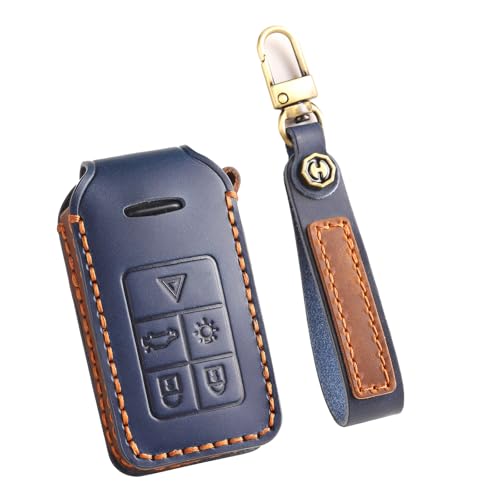 Étui de clé de voiture en cuir Volvo bleu 5 boutons pour XC90 V60 S80