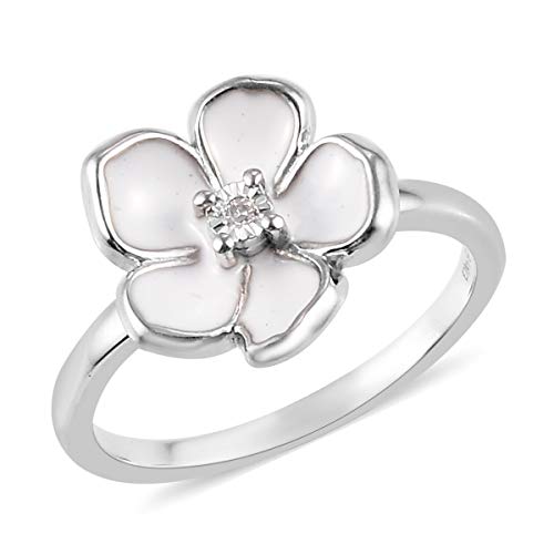 Platinum Plated 925 Sterling Silver Round White Diamond Flower Ring Engagement Wedding Anniversary Bridal Jewelry Valentines Gift For Her Size 10