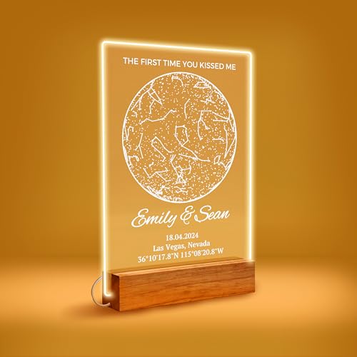 Custom Star Map Acrylic Plaque with Stand – Personalized Night Sky Based on Date & Location – Romantic Gift for Anniversary, Wedding, Birthday, Valentines Day