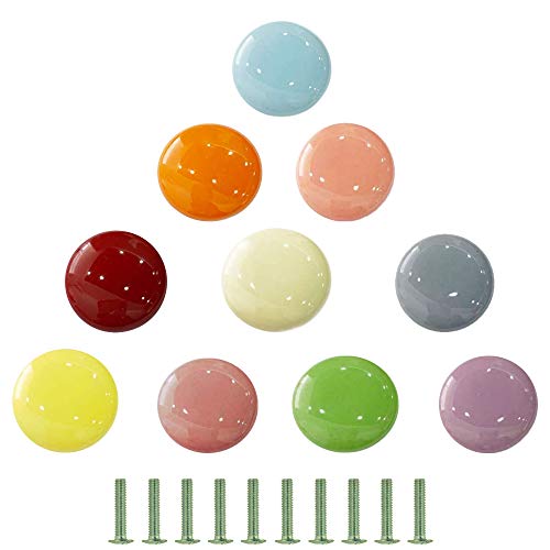 ManLee 10 Piezas Tiradores para Cajones Infantiles 35mm Pomos de Cerámica Colorido Pomos y Tiradores Multicolore Perillas de Muebles de Cerámica Cajón de la Habitación de los Niños con Tornillos