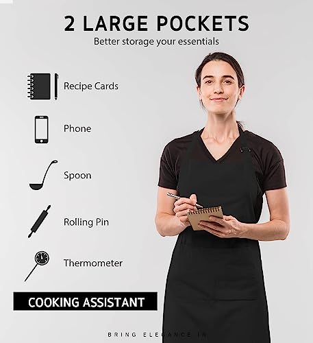 Image of Syntus 12 Pack Bib Apron, Unisex Aprons Adjustable 100% Cotton with 2 Pockets Cooking Kitchen Aprons for Women Men Chef, BBQ Drawing Apron Bulk, Black