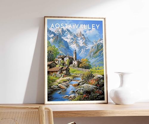 Aosta Valley Ski Travel Poster, Italy Winter Sports Wall Art