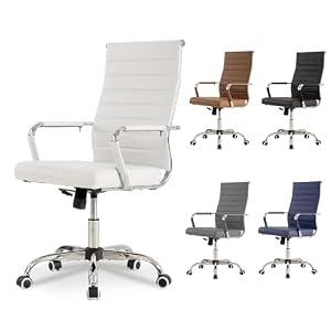 UEV Bürostuhl Leder 150kg belastbar mit Wippfunktion Ergonomisch weiß