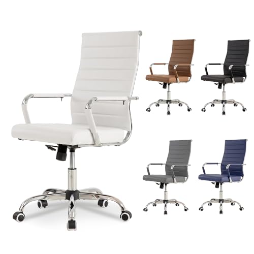 UEV Bürostuhl Leder 150kg belastbar mit Wippfunktion Ergonomisch weiß