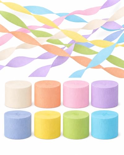 Image of 8 Pastel Streamers, 656ft Pack of Crepe Paper Party Decorations | Each roll is 82 ft long and 1.8 Inch wide ideal for Birthday Party Decor, Baby showers and Easter Celebrations
