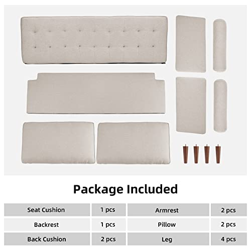 Koorlian Beige Small Couches, 68 Inch Fabric Loveseat Sofa, 2 Seater Couch For Small Space, Button Tufted Seat Cushion, Square Armrest, 2 Throw Pillows, Modern Sofa For Bedroon, Living Room, Apartment #TOP6