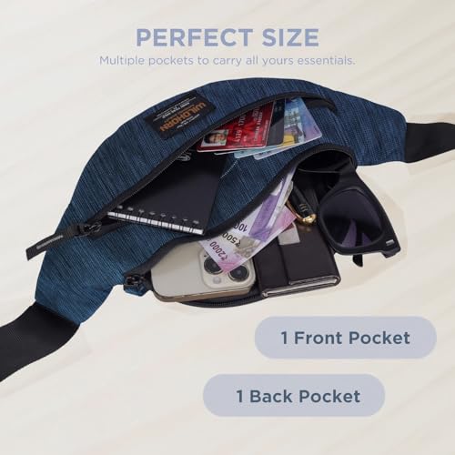 Image of WILDHORN 2.4L Waist Bag for Men Women I Ultra Strong Stitching, Sturdy Zippers, Waterproof, Large Fanny Pack for Hiking Travel Camping Running Sports with Adjustable Strap (Blue Melange)
