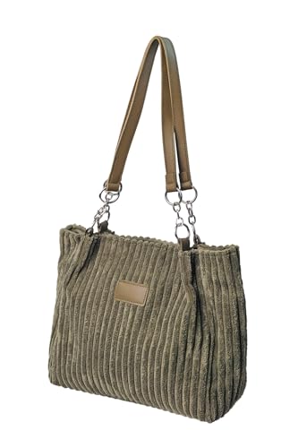 Ulisty Women Corduroy Tote Handbag - Casual Shoulder Bag for Daily Shopping & Fashion - Green