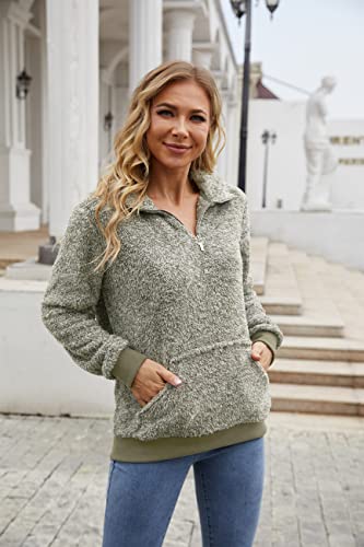 Viishow Women's Long Sleeves Quilt Coat Turtleneck Oblique Zip Neck Fleece Pullover Coat Sweatshirts Outwear With Pocket,Light Green,Small #TOP2