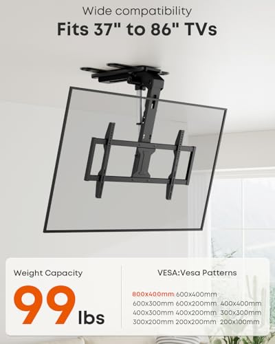 Image of Motorized Ceiling TV-Mount Flip Down - 43 to 86 Inch Electric TV-Mount Motorized Drop Down with Remote, Max Load 99 lbs, Max VESA 800x400 mm, Black