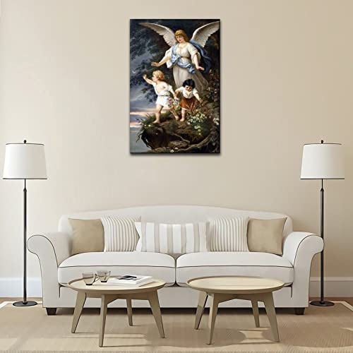 Feaymos Bridge Guardian Angel Protect Siblings Canvas Oil Painting For Home Wall Art Decoration Print Poster 12X18Inch(30X45Cm) #TOP3