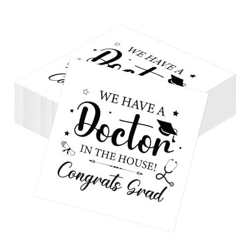 Deorfuy Doctor Graduation Decorations 2026 100PCS We Have a Doctor at Home Disposable Napkins Party Decoration Congrats Grad Class of 2026 Medical School Graduation Decorations (White and Black)