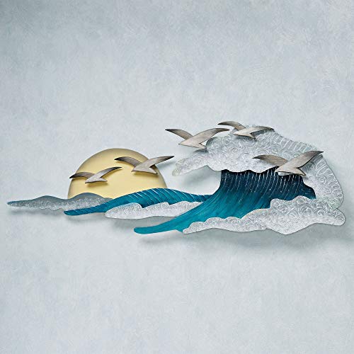 T.I./New Metal Design Touch Of Class Seagulls In Waves Metal Wall Art - Blue, White, Yellow - Coastal Style Sculpture thumb #6