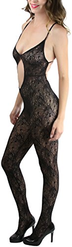 Image of ToBeInStyle Women's Bodystocking Crotchless Peek-A-Boo Fishnet Lace Bodysuit