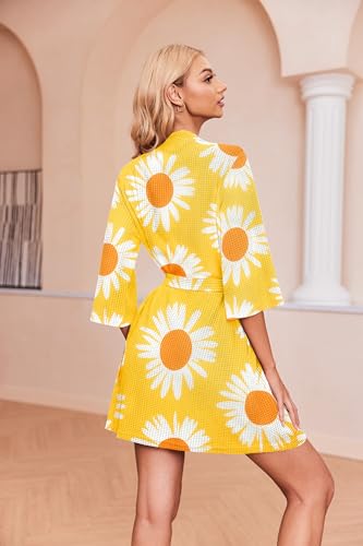 Image of Ekouaer Robes for Women Waffle Knit Bathrobe Soft Lightweight Knee Length Loungewear S-XXL