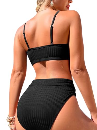 Lilosy Sexy High Waisted Cutout Ribbed V Cut Bikini Set 2 Piece Swimsuit2