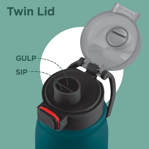 Image of MILTON Reva 750 ISI Certified Stainless Steel Water Bottle with Twin Lid Sip or Gulp, 750ml | Single Wall, BPA-Free, Leakproof | Sturdy Handle | Ideal for Home, Office, Gym & Travel, Teal Blue