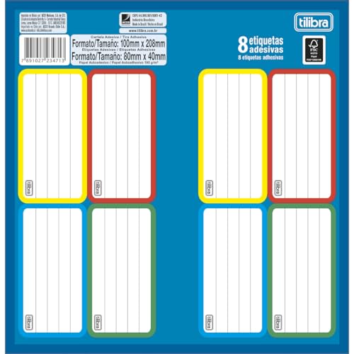 Tilibra - Etiqueta Escolar Adesiva Académie, - 1 folha com 8 etiquetas