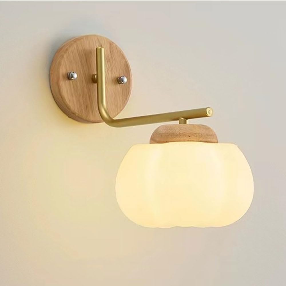 Modern Cream Style Vintage Wall Light with Milk White Glass Rustic Indoor Wall Mounted Lamp Farmhouse Wood Wall Sconce for Bedroom Vanity Bathroom Living Room Bedside Indoor Wall Lantern