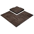 Yaheetech 27PCS Interlocking Wood Flooring Indoor Deck Patio Pavers Tiles Solid Wood Plastic Corner Edging Trim Tiles Outdoor 12 x 12in