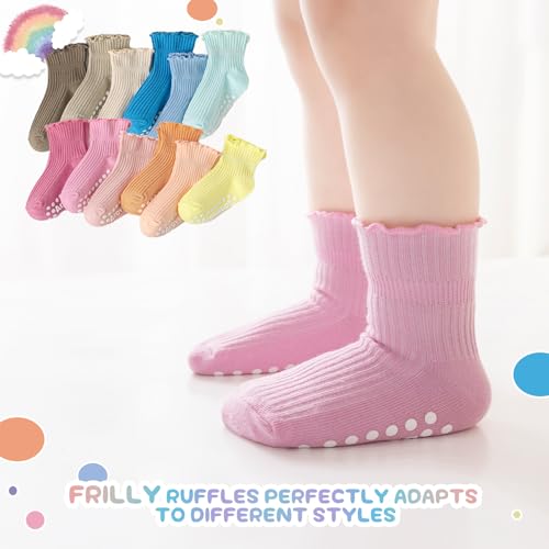 Aroveea Baby Kleinkind Socken mit Griff & Rüsche Anti-Rutsch Jungen Mädchen Baumwolle 12Paar für 1-3 Jahre Kinder Knöchel Süße Socken 6M-7Jahre
