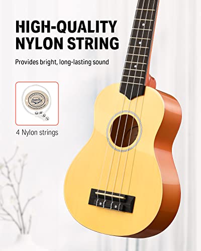 Image of Donner Soprano Ukulele for Beginners 21 Inch Ukelele Starter Bundle Kit with Free Online Lessons Bag Strap String Tuner Picks Cloth Ukalalee Yukalalee (Natural)