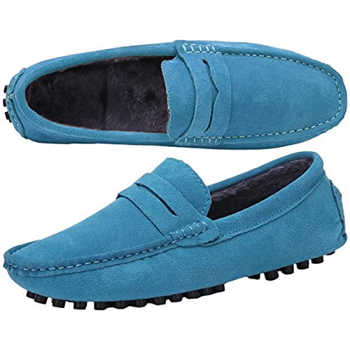 Image of ANUFER Men's Suede Leather Penny Loafers Comfort Driving Shoes Moccasin Slippers