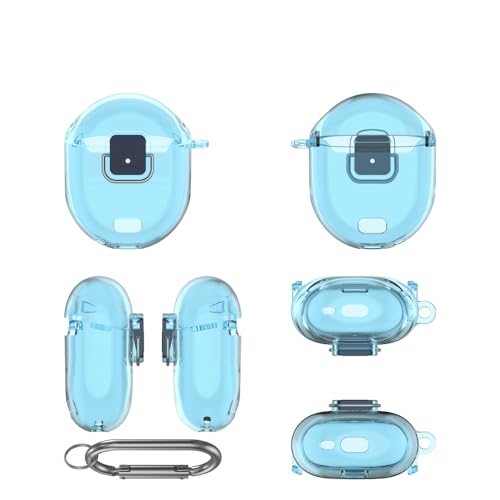 For Google Pixel Buds Pro 2 用 TPU製ハードシェルケース 保護ケース キズ防止 落下防止 軽量 耐衝撃 装着充電可能 防水 防塵 カラビナ付き 1個 (透明ブルー)