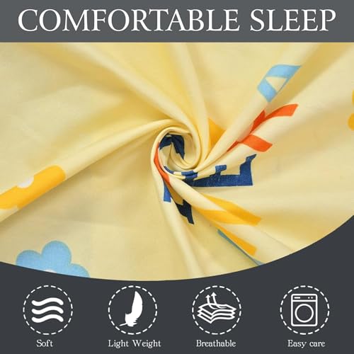 Image of Filymore Dino Camera Elastic Fitted bedsheet for Kids Room Single Bed 240 TC Soft Microfiber 1 bedsheet and 1 Pillow Cover (Size 72x36 inches) fit up to 6 inches Mattress(offwhite and Yellow)