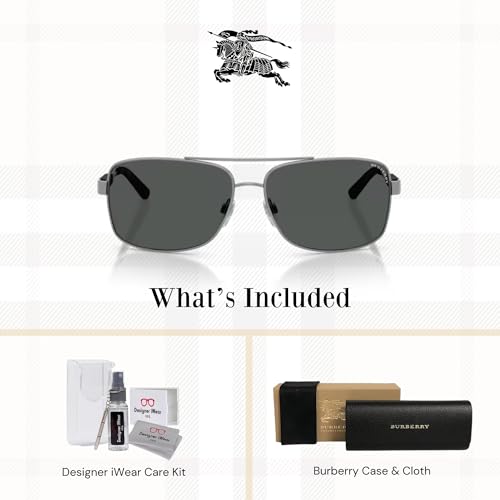 BURBERRY BE3074 Rectangle Sunglasses For Men +BUNDLE with ACCESSORY EYEWEAR KIT2