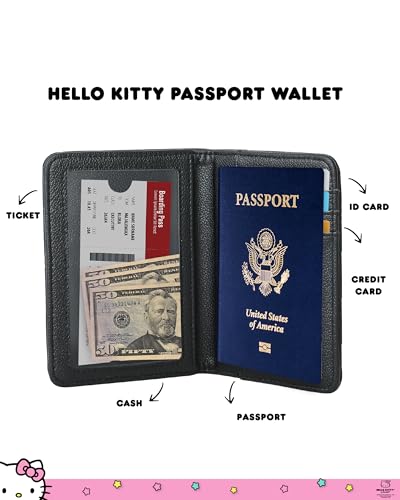Hello Kitty Passport Holder for Travel Official License, Black Passport Cover for Women, Sanrio Gifts4