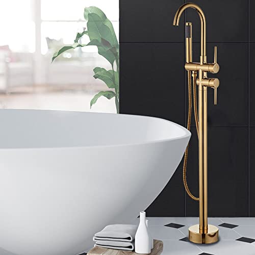 Image of Aquieen Free Standing Floor Mounted Bath Tub Filler with provision for Hot & Cold Water (Gold)