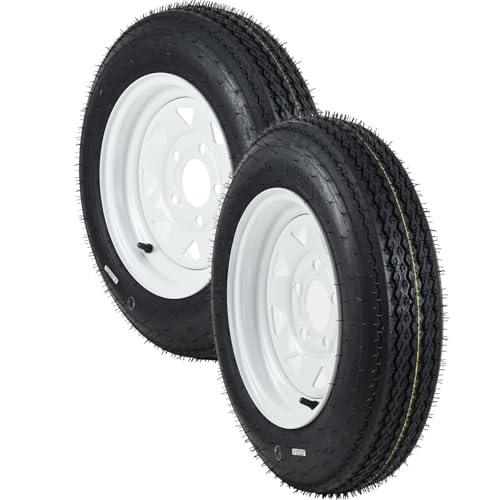 Garvee 2-Pack Trailer Tires On Rim 5.30-12 530-12 530X12 Load Range C 6PR 5 Lug 12 In. White Spoke Wheel 5 On 4.5 Durable Trailer Tire Travel/Camper/Utility/Boat Set of 2