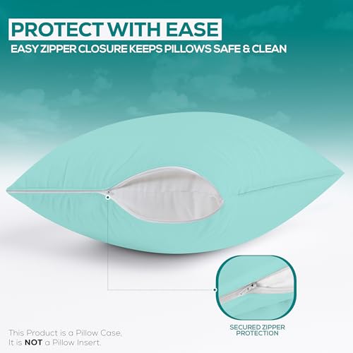 Image of Utopia Bedding Premium 100% Waterproof Pillow Protectors with Zipper King Size (Set of 2), Bed Bug and Dust Mite Proof Zippered Pillow Covers, Pillow Encasement Cases, Spa Blue