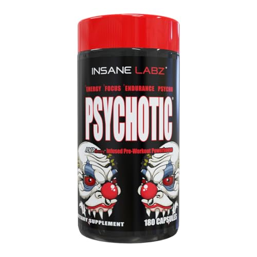 Image of Insane Labz Psychotic, High Stimulant Pre Workout Capsules, Extreme Lasting Energy, Focus and Endurance with Beta Alanine, Creatine Monohydrate, DMAE, 30 Srvgs, Unflavored
