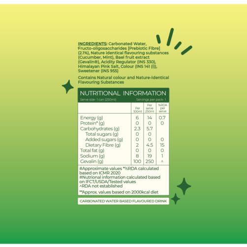 Image of Quenzy Prebiotic Soda - Cucumber Mint | 5g Prebiotic Fibre for Gut Health | Low Calorie Soda (<15 kcal) | No Added Sugar | Zero Preservatives | Healthy Sparkling Drink | Pack of 6 x 250ml