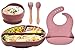 FILOWA Vajilla Bebe Silicona con Ventosa Plato y Cuenco Cuchara Tenedor Babero Set,5 piezas Antideslizante Compartimentos Impermeable Libre BPA Aprendizaje Kit Vajilla para Infantil Niñas,Rosa