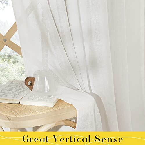 Nicetown Natural Linen Blend Semi Sheer Curtains 84 Inch Length, Adjustable Tie Top Diy Crafted Semi Sheer Eclectic Privacy Rabbit Ear Curtain Drapes For Bedroom/Living Room, W52 X L84, 2 Panels #TOP5