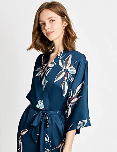 PRODESIGN-Kimono-Robe-de-Nuit-Femme-Longue-Robe-de-Chambre-Motif-Feuille-Kimono-Peignoir-Long-en-Satin-Longueur-53135cm-Vert-fonce