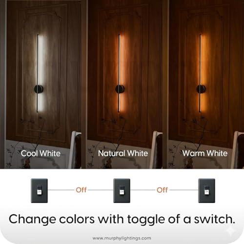 Image of SAH Contemporary LED Black Wall Light Vertical Metal Wall Lamp Soft & Bright LED 3 Step Color Changing, Ambient Lighting Ideal for Living Room, Bedroom, Hallway, Bathroom and Home Decoration