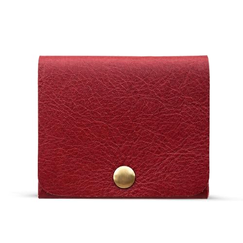 Image of STRUTT Crushed Finish Genuine Leather Batua Wallet for Men & Women | Handcrafted Wine Red Leather Cash & Card Holder | Snap Button Closure | Compact Ethnic Money Pouch